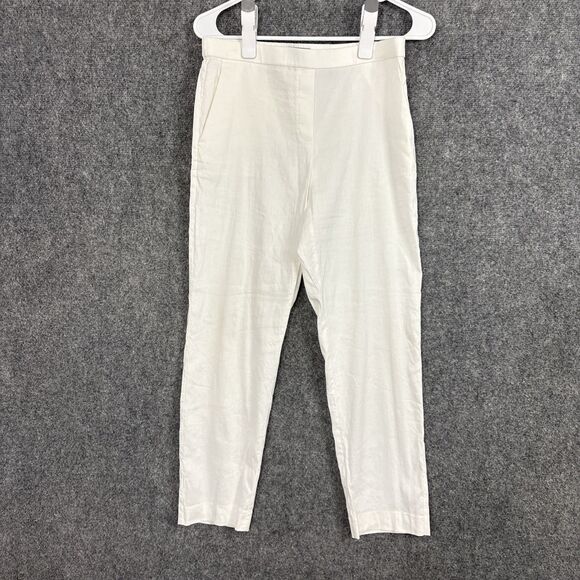 Theory Pants Womens Size 6 White Crop Creope Pull On Linen Blend Classic Stylish - Picture 1 of 10